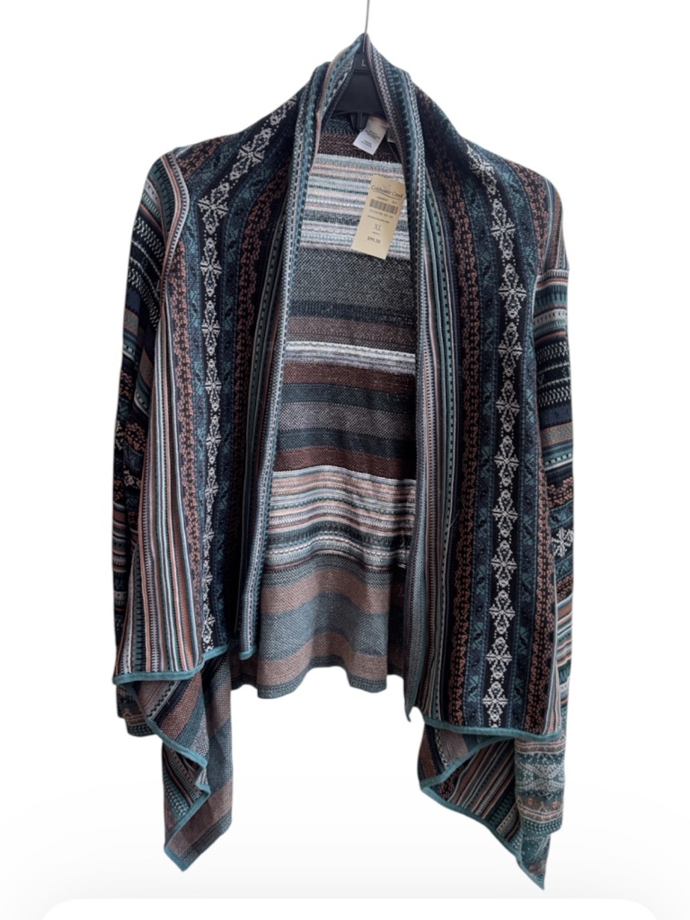 Coldwater Creek open-front waterfall cardigan Southwestern-inspired geometric XL